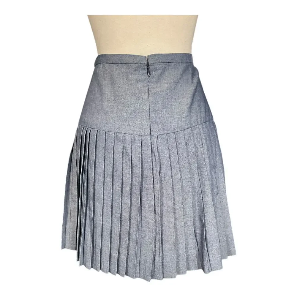 J.Crew Chambray Pleated Skirt Size 2 | Blue Jean Classic A-Line Cotton Blend